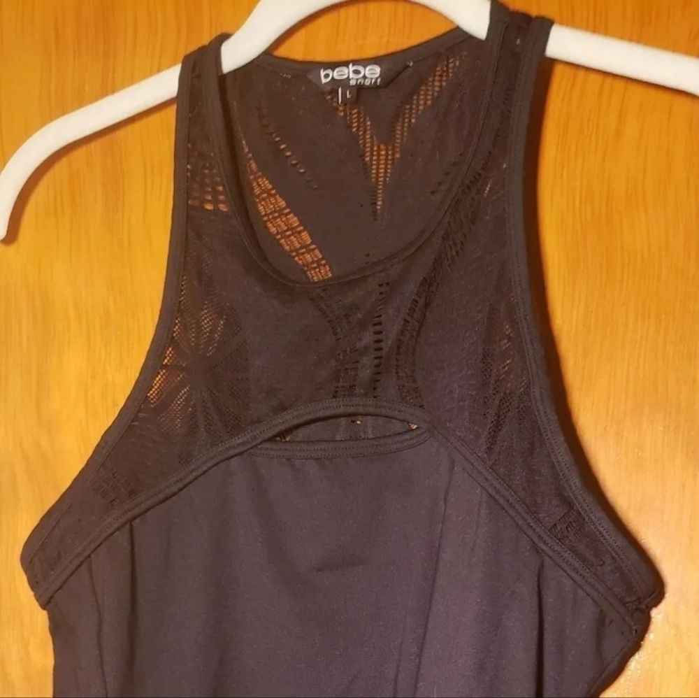 Bebe Sport Top Black  Lace With Pocket Hole Size L